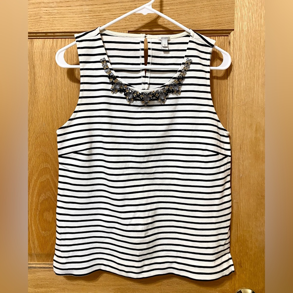 J. Crew Stripe Sleeveless Top - Jeweled Neckline - size small
